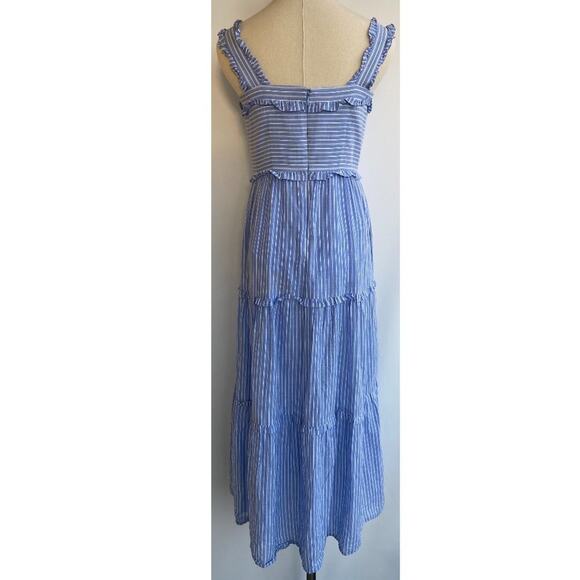 Gal Meets Glam Collection Courtney Rio Striped Ruffled Tiered Blue Maxi Dress 2 - Picture 7 of 11